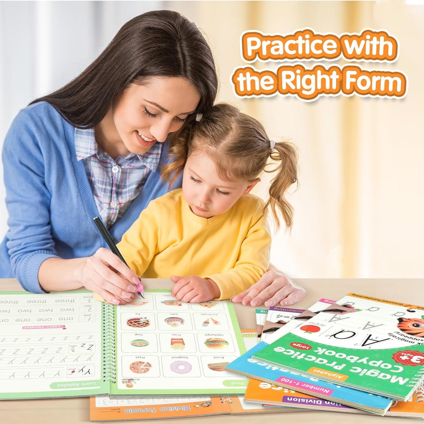 Large Magic Grooved Practice Copybook for Kids, Reusable Grooved Handwriting Workbook with Pen,Pencil Grisp, Learn to Write Number Letter Tracing for Kids Ages 3-8 Kindergarten Preschool Calligraphy