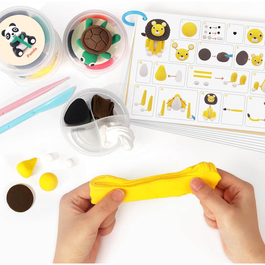Air Dry Clay Kit for Kids, 12 Animals Modeling Clay with Tutorial Cards & Video, 8 Sculpting Tools, Ultra Light, Safe & Non-Toxic, Arts and Crafts Toys Easter Gifts for Boys Girls