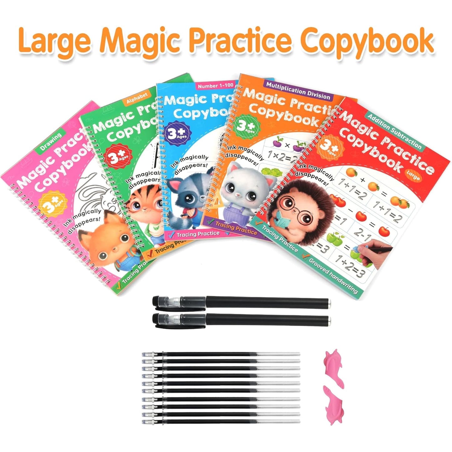 Large Magic Grooved Practice Copybook for Kids, Reusable Grooved Handwriting Workbook with Pen,Pencil Grisp, Learn to Write Number Letter Tracing for Kids Ages 3-8 Kindergarten Preschool Calligraphy