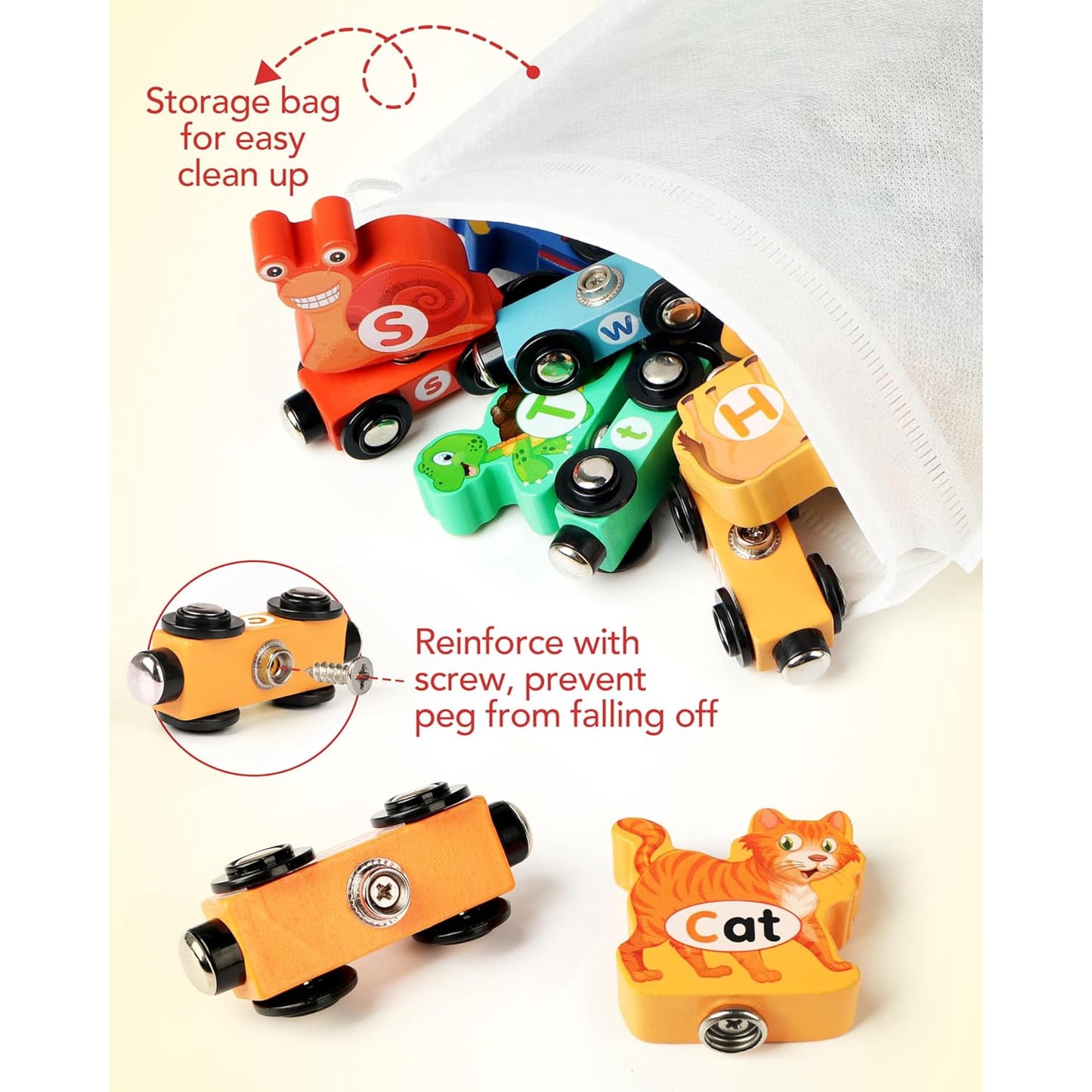 Wooden Alphabet Train Set for Toddlers – Magnetic ABC Train with Snap-Connection, Animal-Themed Educational Preschool Toy for Kids Ages 3-5, Montessori STEM Learning Gift for Boys and Girls