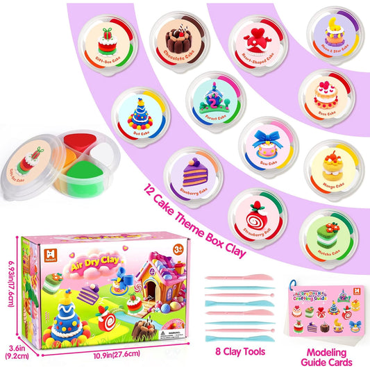 Air Dry Clay for Kids, 12 Boxes Modeling Clay Kit, DIY Molding Clay with Sculpting Tools and Tutorial, Ultra Light, Safe & Non-Toxic, Arts and Crafts School Projects, Home Party Favor for Boys Girls
