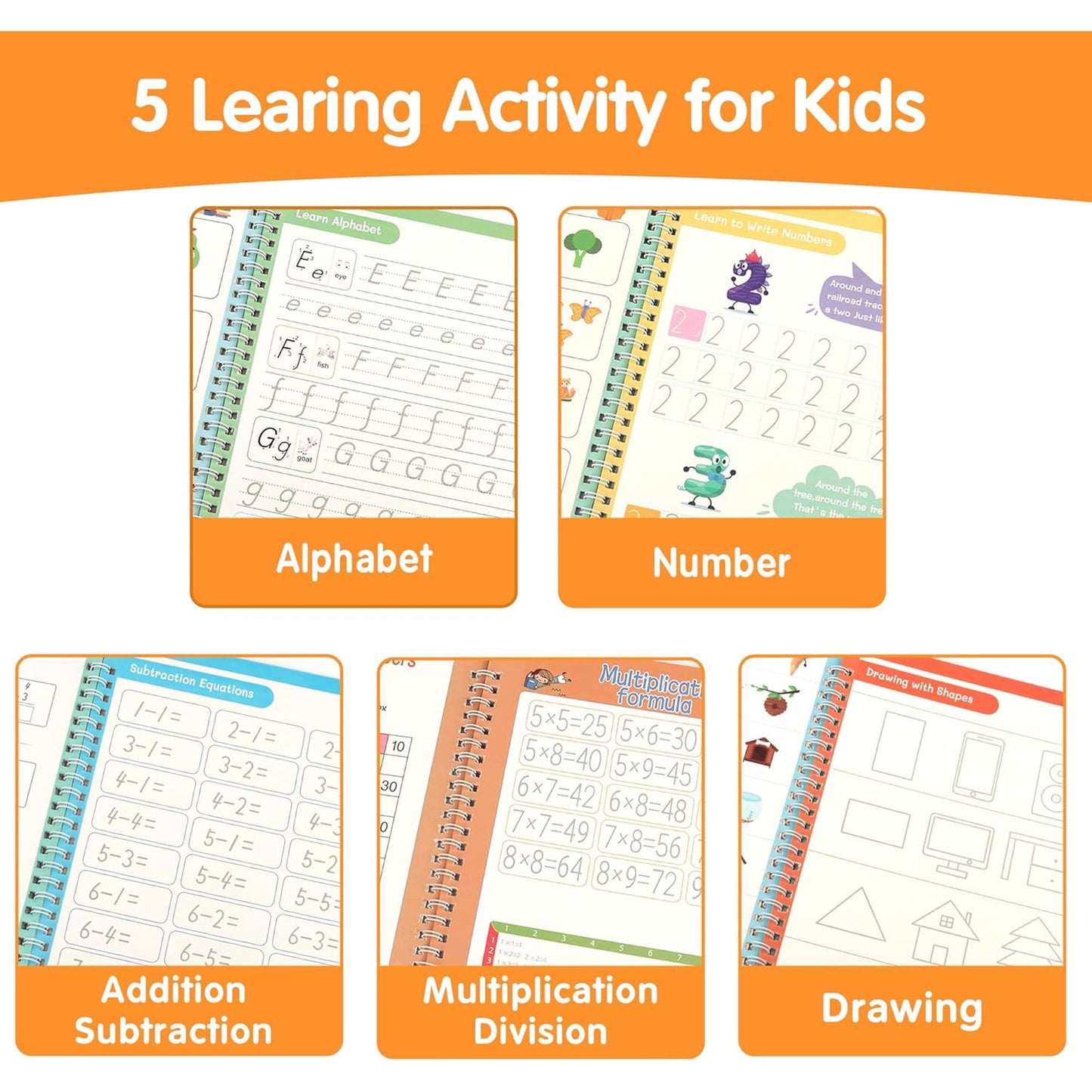Large Magic Grooved Practice Copybook for Kids, Reusable Grooved Handwriting Workbook with Pen,Pencil Grisp, Learn to Write Number Letter Tracing for Kids Ages 3-8 Kindergarten Preschool Calligraphy