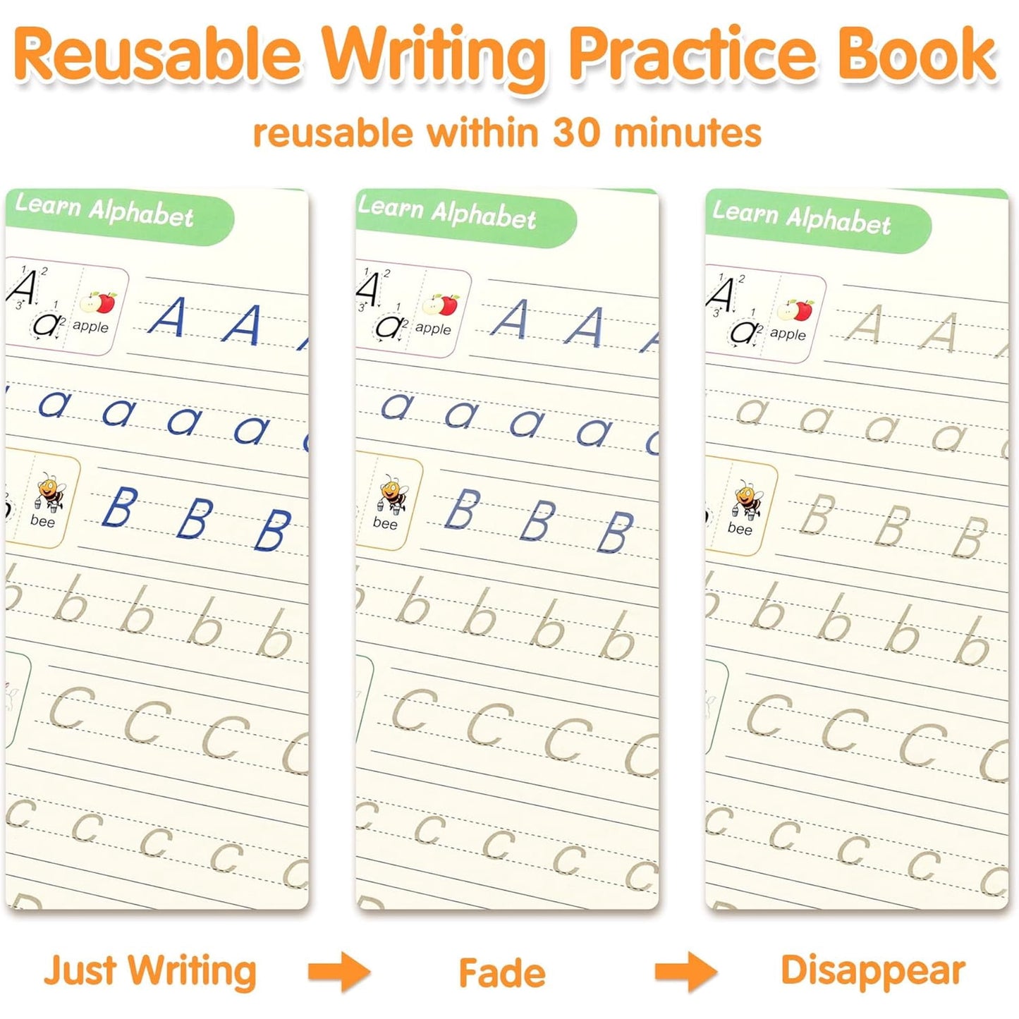 Large Magic Grooved Practice Copybook for Kids, Reusable Grooved Handwriting Workbook with Pen,Pencil Grisp, Learn to Write Number Letter Tracing for Kids Ages 3-8 Kindergarten Preschool Calligraphy