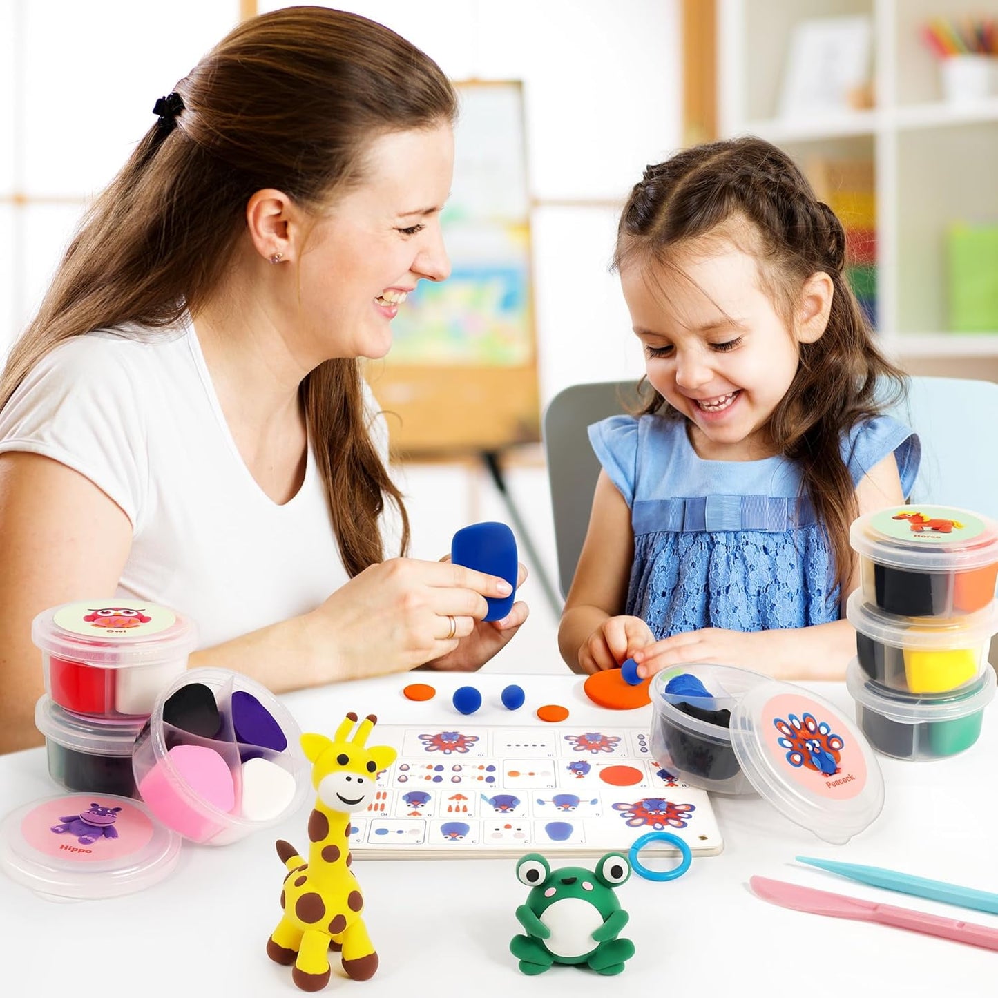 Air Dry Clay Kit for Kids, 12 Animals Modeling Clay with Tutorial Cards & Video, 8 Sculpting Tools, Ultra Light, Safe & Non-Toxic, Arts and Crafts Toys Easter Gifts for Boys Girls